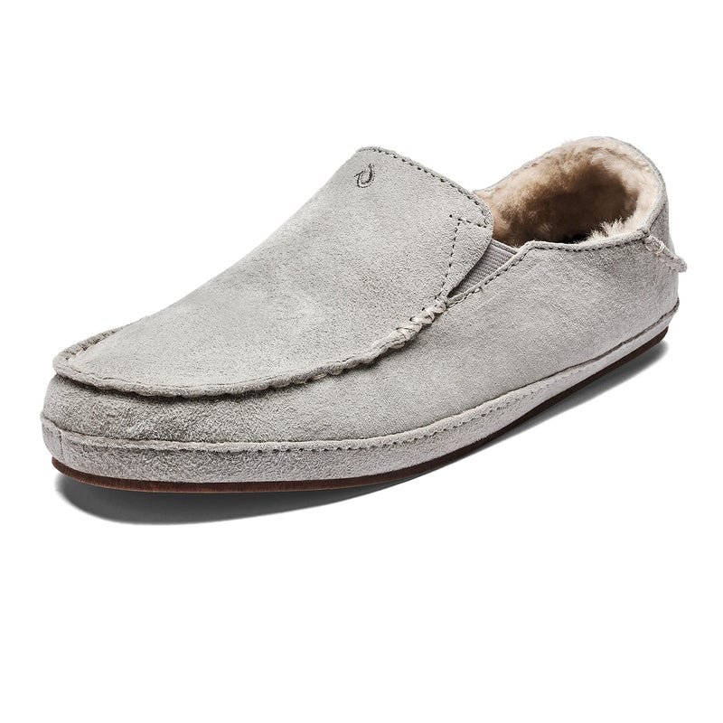 OLUKAI Nohea Slipper, Women's Slip-On Shoes, Genuine Shearling & Premium Nubuck Leather, Drop-In Heel Design, Cozy & Ultra-Soft Comfort Fit, Pale Grey/Pale Grey, 8 - Image 1